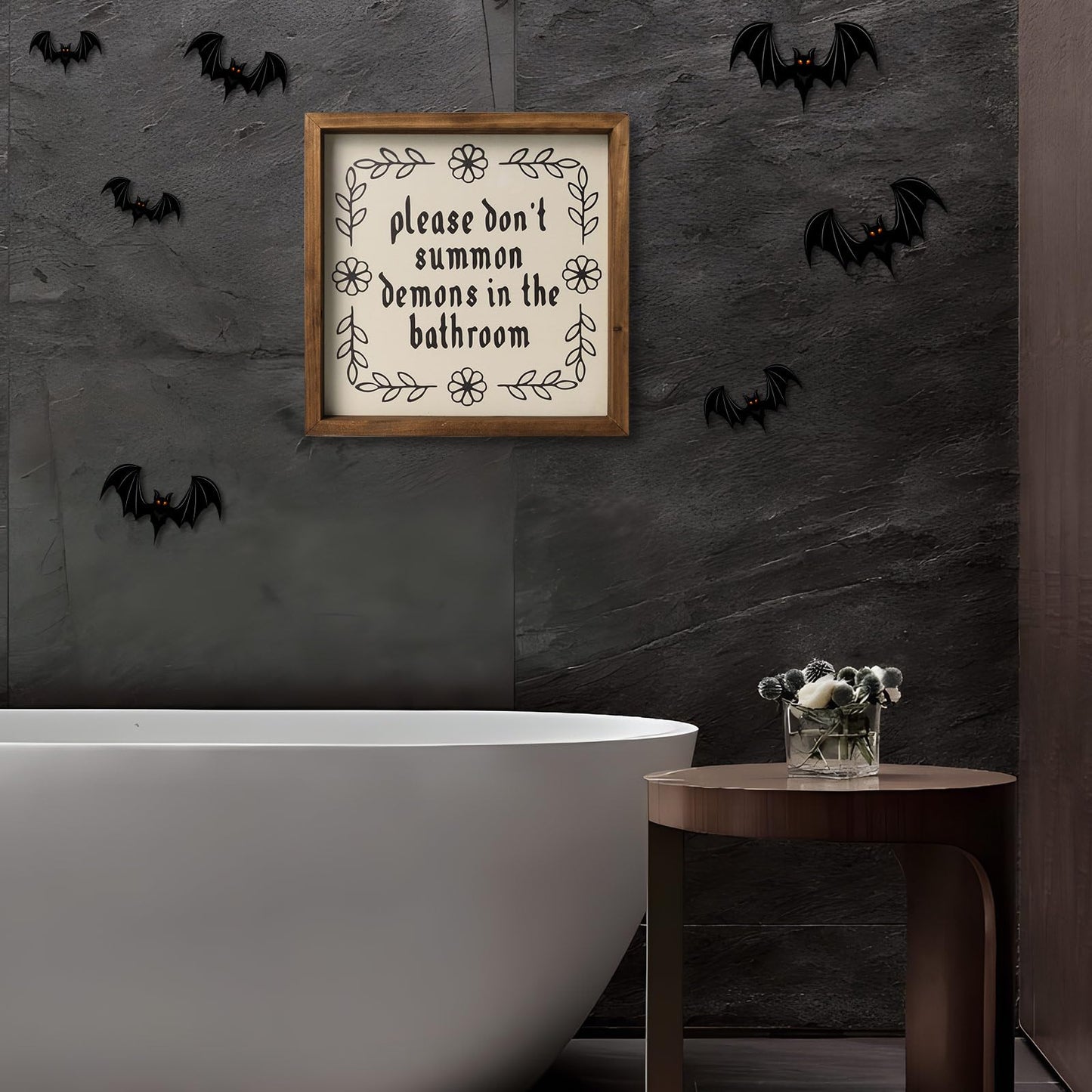 flangairy 11.8" Please Don't Summon Demons In The Bathroom Sign, Wooden Bathroom Wall Decor, Witch Guest Half ﻿Bath Rustic Home Art