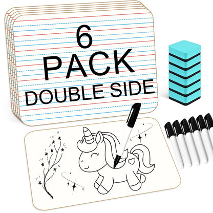 COYMOS 6 Pack Small White Board with Lines 9 x 12 Inch Double Sided Mini Dry Erase Board Classroom Pack Portable Dry Erase Lapboard for Kids Teacher Supplies with 6 Erasers and 6 Markers