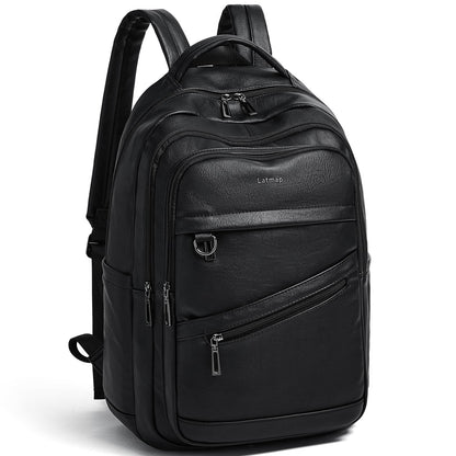 LATMAP 43L Backpack for Women Men - Vegan Leather Backpack Purse Travel Carry-on Bag College Bookbag Work fits 17" Laptop, Black