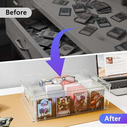 Trading Card Storage Box - Clear Large Storage Organizer Holds 3200 Cards with Foam Inserts Blocks – Display Case for TCG, MTG & Sports Cards (1-Pack)