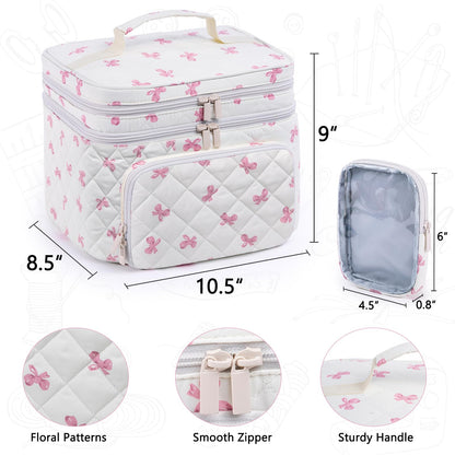 AMOIGEE Double-Layer Sewing Organizer Storage Bag with 2 Detachable Pouches, Large Quilted Sewing Basket for Supplies & Tools, Portable Travel Sewing Kit Case, Gift for Mom(Bag ONLY)