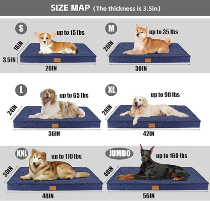 Patas Lague Orthopedic Dog Bed Large Sized Dog 36''X24'',Soft Waterproof Egg Crate Foam Medium Pet Crate Beds Mat with Removable Washable Cover and Non-Slip Bottom, Navy Blue