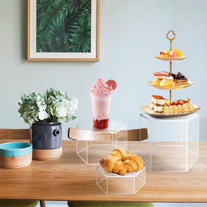 koretech 6 Pcs Buffet Risers, Dessert Stands, Acrylic Boxes for Display, Hexagonal Jewelry Showcase, Riser Display Cases Acrylic Display Base, Clear