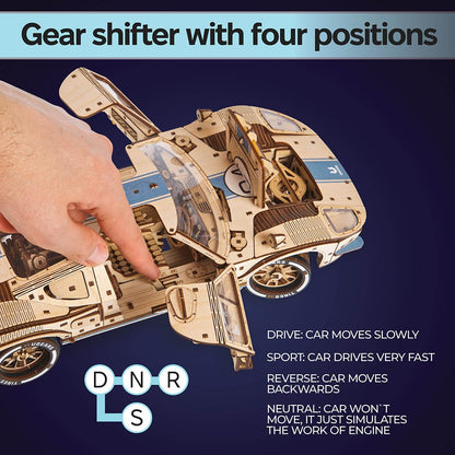 UGEARS UGT-24 Endurance Racer 3D Wooden Puzzles for Adults - DIY Model Car Kits 3D Puzzle, Mechanical Wooden Model Kits for Adults to Build, Wood Sports Car Racing Brain Teaser, Hobby Gift