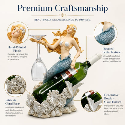 Comfy Hour Under The Sea Collection Mermaid Wine Rack Bottle Holder, 8.46"L x 5.7"W x 13.0"H, Polyresin
