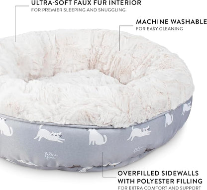 Fringe Studio Cat Bubble Text Mudcloth Gray Small Circle Pet Bed 18"- Poly Filled with Faux Fur Interior - Machine Washable