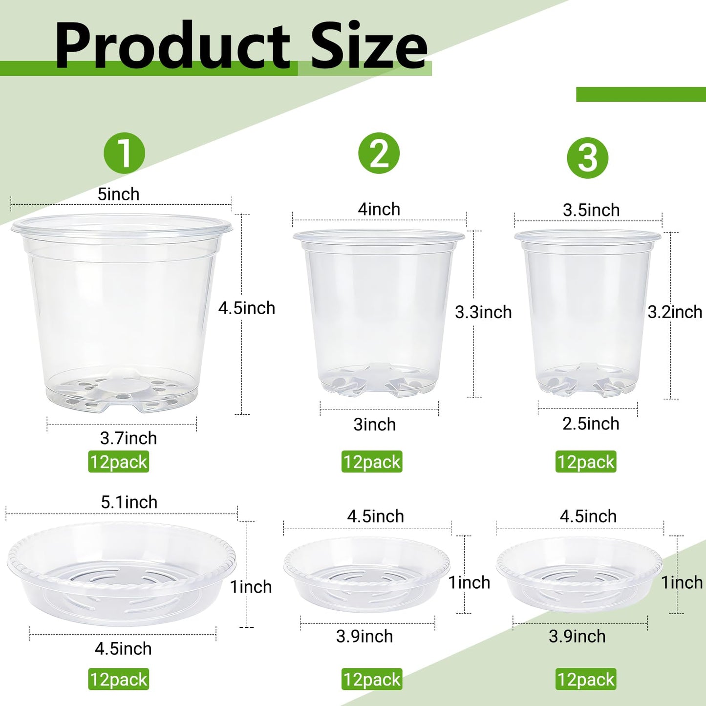 CAKKVDE 36 Pack Clear Nursery Pots with Saucers, 3.5/4/5 Inch High Transparency Plastic Plant Pots with Drainage Holes, Variety Pack for Propagation, Seed Starting, Succulents, Herbs and Vegetables