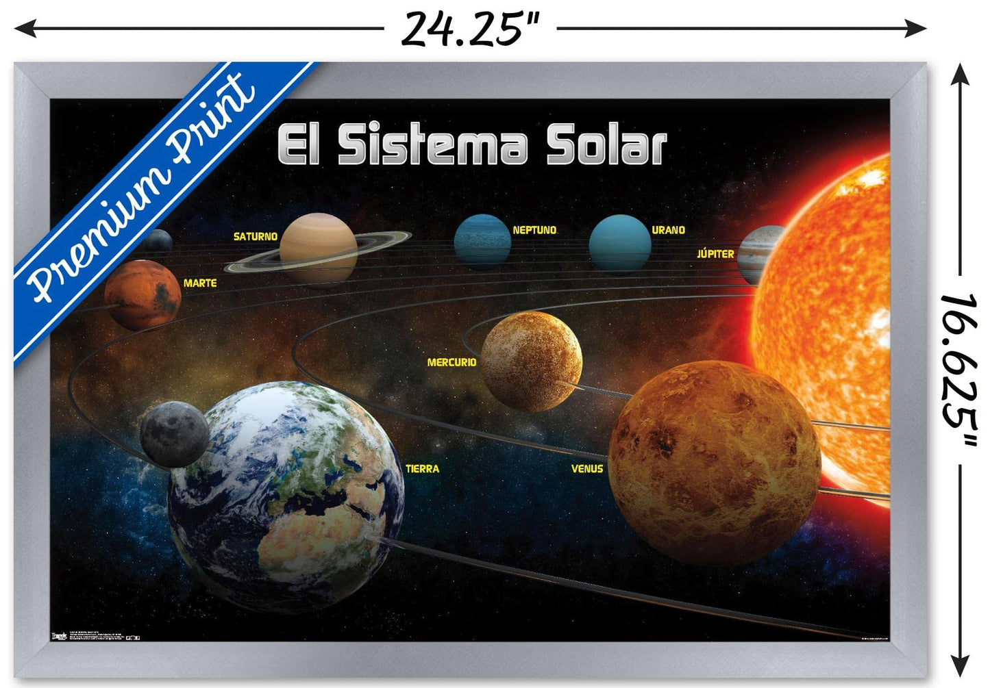 Trends International El Sistema Solar 2013 (Solar System) Wall Poster, 14.725" x 22.375", Silver Framed Version