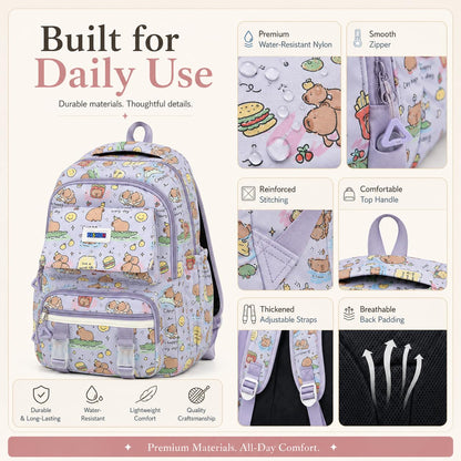 Capybara Backpack with Multi-Pocket Organizer, Water-Resistant Nylon Fashion Aesthetic Daypack, Large Capacity Bag for Capybara Lovers - 17" Height(Purple)