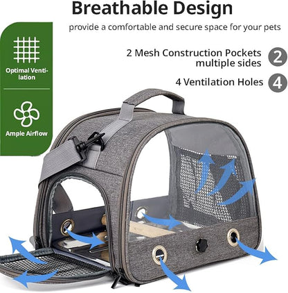 MANON ROSA Bird Carrier Backpack with Perch - Lightweight and Breathable Parrot Travel Cage with Stand Tray Shoulder Strap for Small Pets: Chinchillas, Hamsters, Squirrels, Bunnies, Kittens