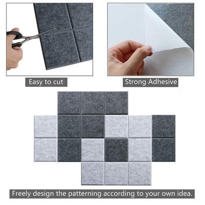 Uoisaiko Large Felt Board Tiles for Wall with Pack of 6 Pin Board Notice Boards for Home Office Kitchen, Bulletin Board Wall Tiles for Photos Memos (Drak Grey+Light Grey, 6 Pack)