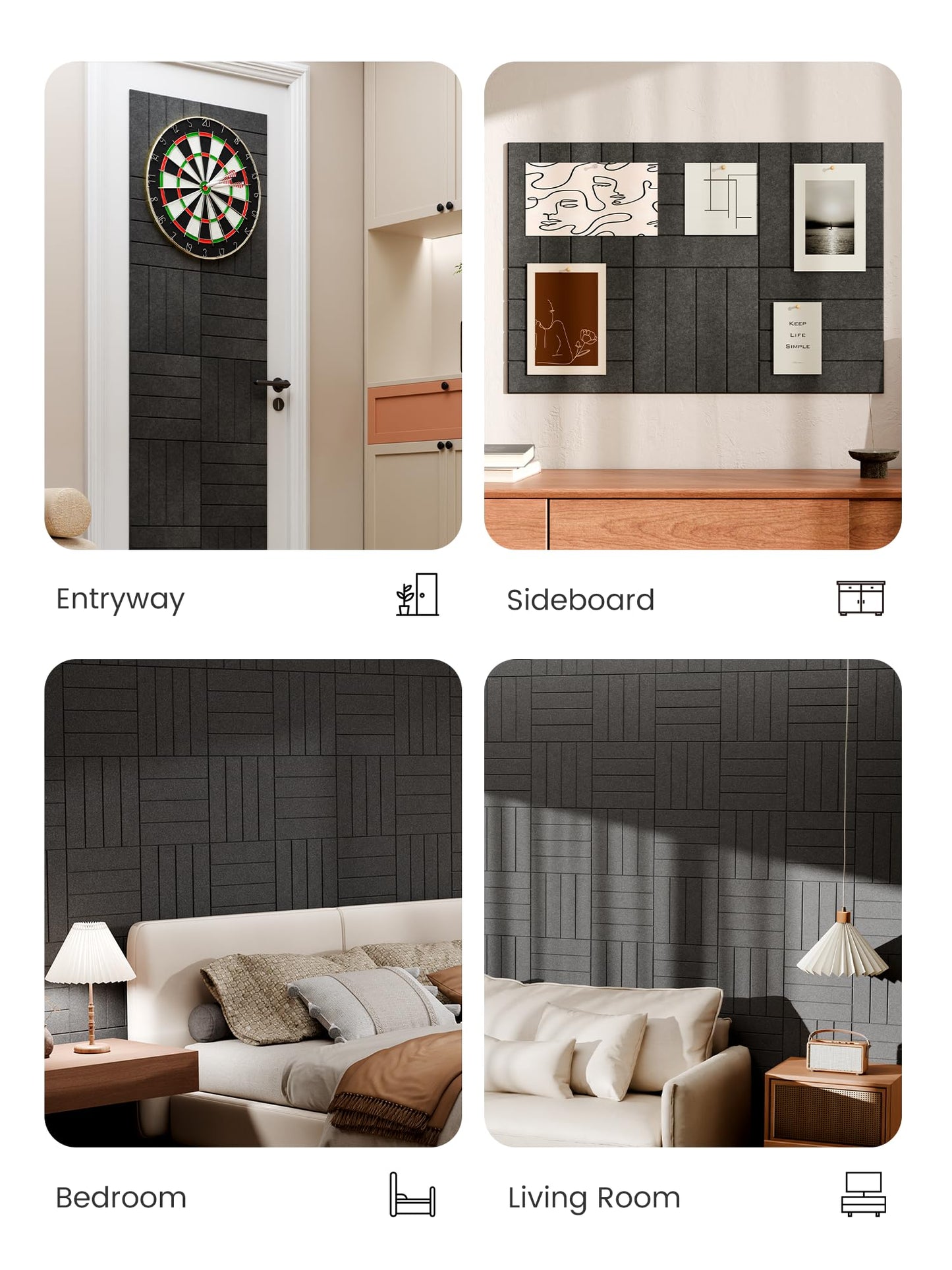 Bumusty Large Cork Board Alternative-36 x 24" Felt Bulletin Board Tiles, with 30 Pushpins, 40 Adhesive Tabs, Bold-Stripe 6-Pack, Cork Boards for Office Push Pin Board Felt Board-Charcoal Gray