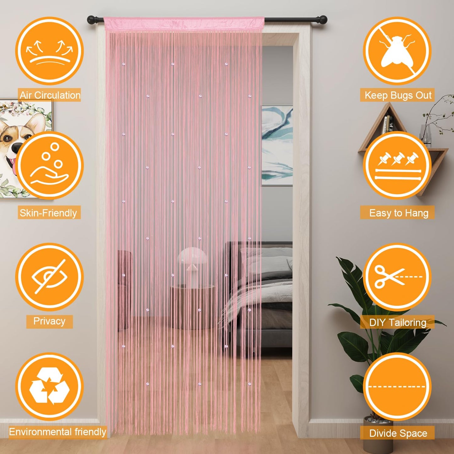 YIIBAII Beaded Curtain Beaded Curtains for Doorways Crystals Suitable for Interior Decoration and Partitions Hippy Closet Curtains (Pink, 39"x79")