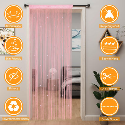 YIIBAII Beaded Curtain Beaded Curtains for Doorways Crystals Suitable for Interior Decoration and Partitions Hippy Closet Curtains (Pink, 39"x79")