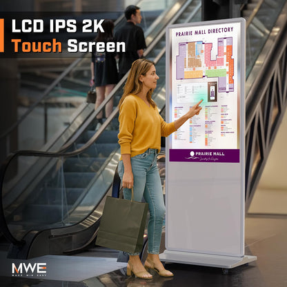 QIXZOCV MWE 37 Inch Touchscreen Kiosk, Indoor Floor Standing Digital Signage Displays, LCD Screen Advertising Display Totem, Interactive Display Poster Android System with Auto Media Player-White