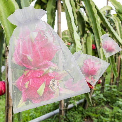 50 Pcs White Fruit Netting Bags - 6x9" Mesh Bags with Drawstring for Grapes, Mango, Veggies