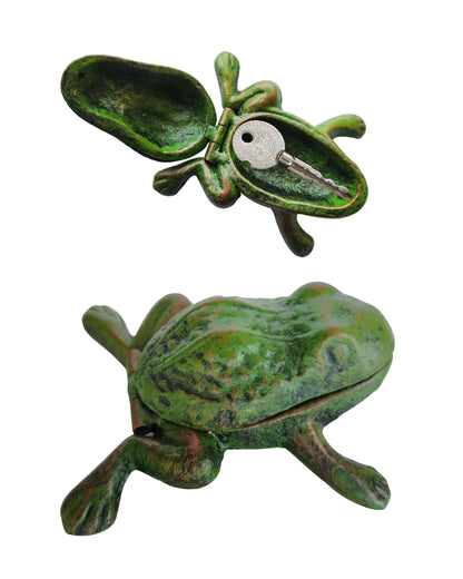 BSTGIFTS Iron Frog Key Hider - Outdoor Statue, Cast Iron, Green Frog, Hide a Key, Garden Decoration