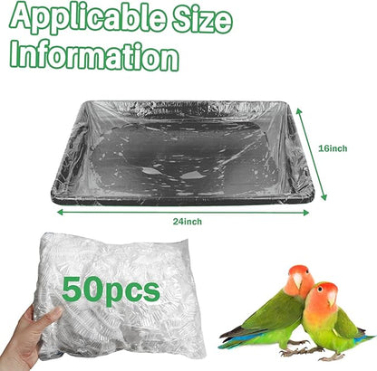 50 Pack Disposable Bird Cage Liners, Clear Plastic, 24 * 16 Inches, Leak-Proof, Universal Tray Liner Bags for Parrots, Canaries, Cockatiels