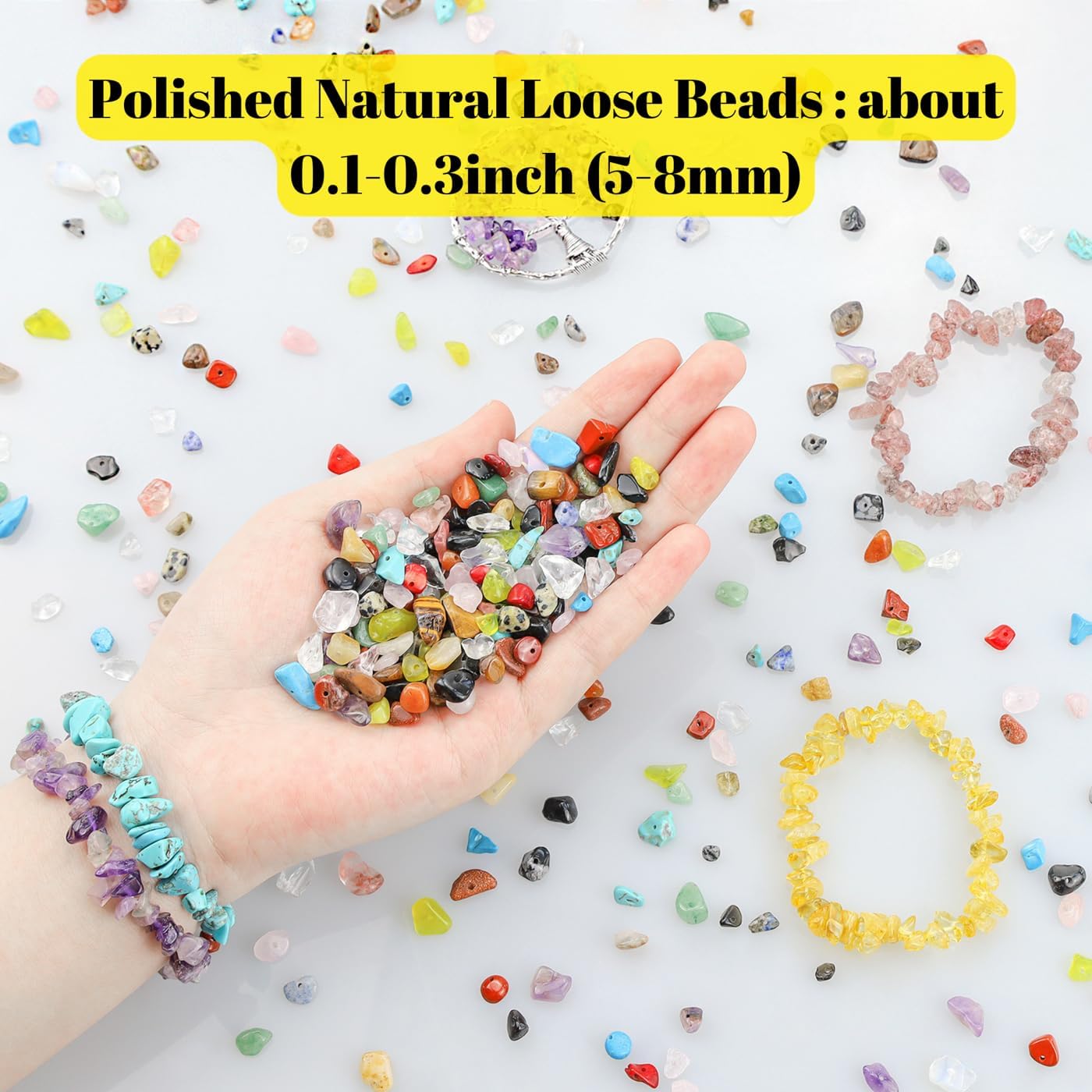 XIANNVXI Fluorite Beads, Natural Chip Stone Beads 400Pcs Crystal Beads 5-8mm Irregular Loose Rocks for DIY Jewelry Making