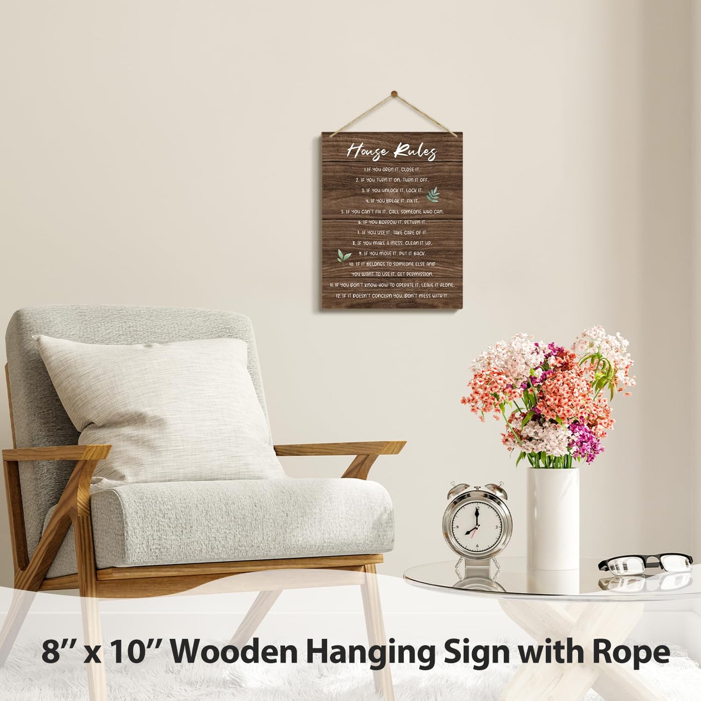 House Wooden Sign, Housewarming Gift For Women Men Friend Coworker, House Rules Sign Wall Sign Hanging Sign House Decorations Living Room Decorations For Home -02