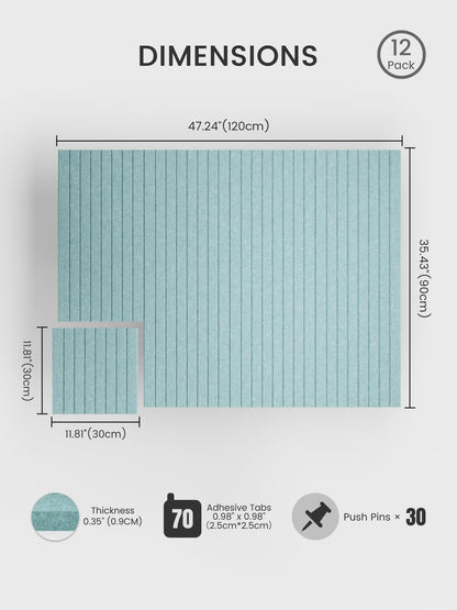 Bumusty Large Cork Board Alternative-48 x 36" Felt Bulletin Board Tiles, with 30 Pushpins, 70 Adhesive Tabs, Fine-Stripe 12-Pack, Cork Boards for Office Push Pin Board Felt Board-Aqua Blue