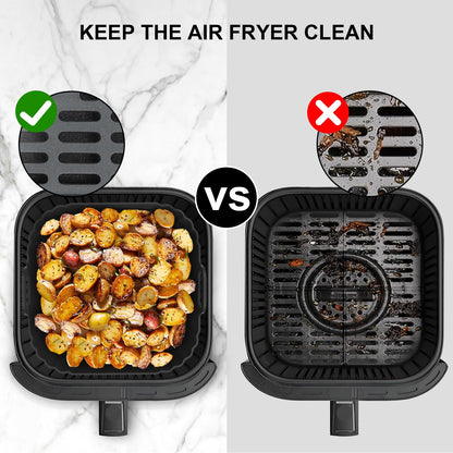 Square Silicone Air Fryer Liners 2 Pack, Compatible with Ninja AF141 181, 8.5 Inch Air Fryer Liners for COSORI 5-6.5 QT, Reusable Silicone Basket, Air Fryer Accessories