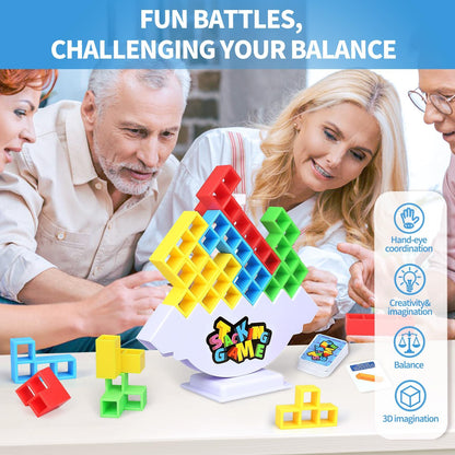 BBnote 48PCS Stack Game for Adult & Kids, Tetra Board Tower Games for Family Travel Party, 2 Players Balance Stacking Toy, Team Toys Building Block