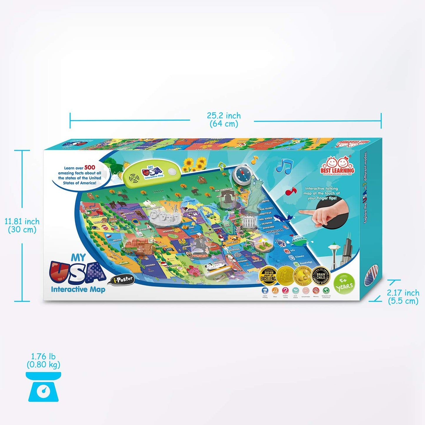 BEST LEARNING i-Poster My USA - Interactive Talking United States Map for Kids Ages 5-12 - Birthday Gift for 5 6 7 Year Old Boys & Girls - STEM Homeschool Educational Toy