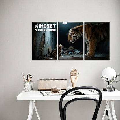 YSPCSUN Inspirational Canvas Wall Art Mindset Is Everything Motivational Office Decor Cat Thinking Like Tiger Success Pictures Framed Large Business Entrepreneur Wall Painting, 48x24 Inch