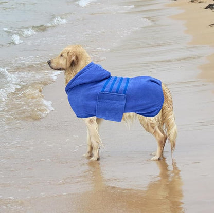 Geyecete Dog Drying Coats with Hood - Absorbent Robe Towel - Microfibre Fast Drying - Blue - XXL