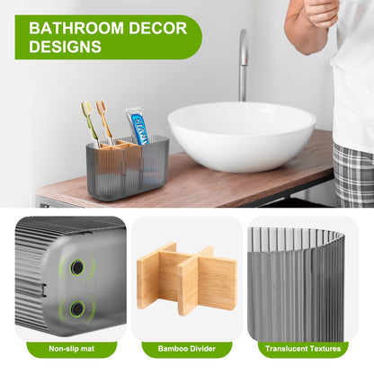 GFWARE Black Bathroom Accessories - 5 Slots Toothbrush Holders for Bathrooms Sink Organizer Countertop Kids Bathroom Storage Caddy Decor