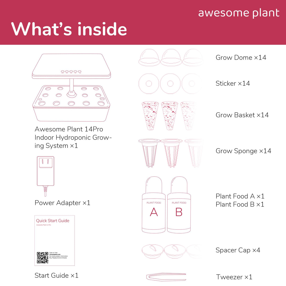Awesome Plant 14Pro Hydroponics Growing System Kit (14 Pods), Large Indoor Herb Garden Kit with 5L Watertank, LED Grow Light, Perfect Hydroponic Gardening Gifts, Adjustable Height Up to 18.7", Black