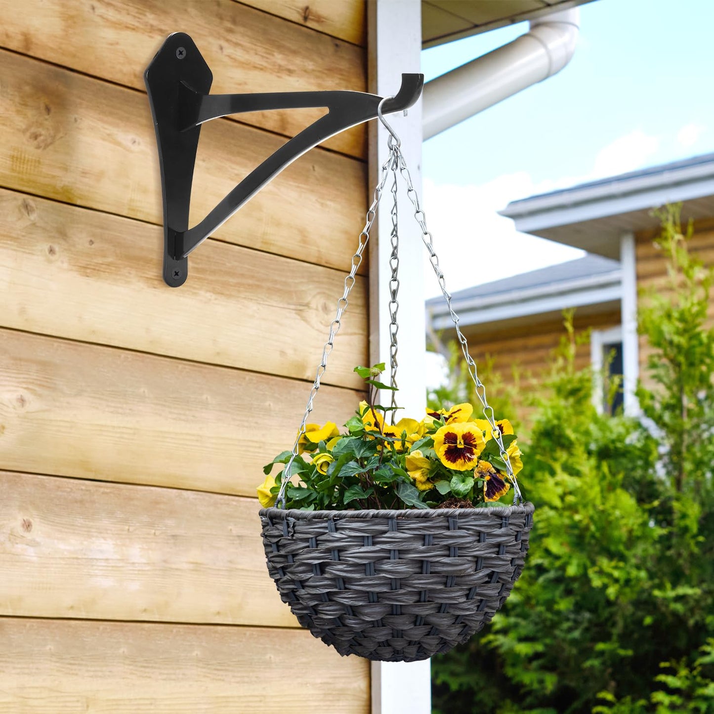 VEEBOOD 2 Piece 8-Inch Outdoor Decorative Iron Lantern Hooks for Wall Hanging Hummingbird Feeder Windchime Plant Hanger, Black