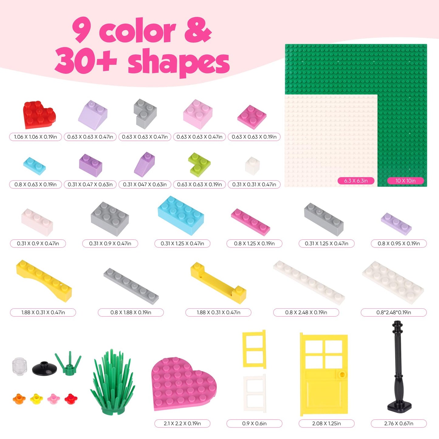 ekuzi Creative Building Blocks Set Compatible with Major Brands Classic, Includes Dual-Sided and Single-Sided Baseplates, Variety of Accessories to Spark Imagination