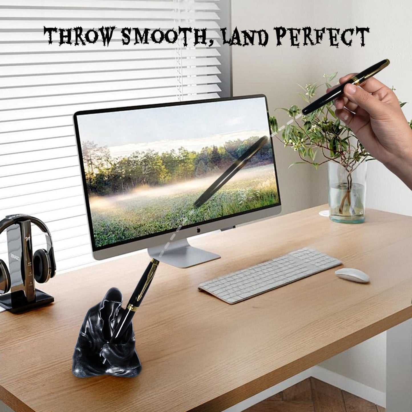 Gothic Home Decor Grim Reaper Statue Bathroom Halloween Decor Toothbrush Holders for Bathrooms Goth Pen Display Stand
