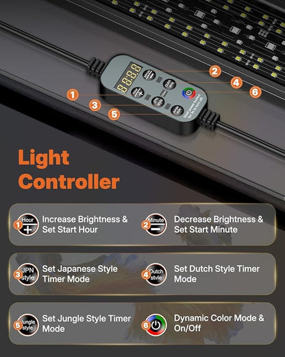 Pawfly Aquarium Light for Plants, 42 W Bluetooth Fish Tank Light, Full Spectrum Aquarium Lights for 48"-54" Fish Tanks, Extendable 24/7 LED Lights with Timer Modes & Adjustable Brightness