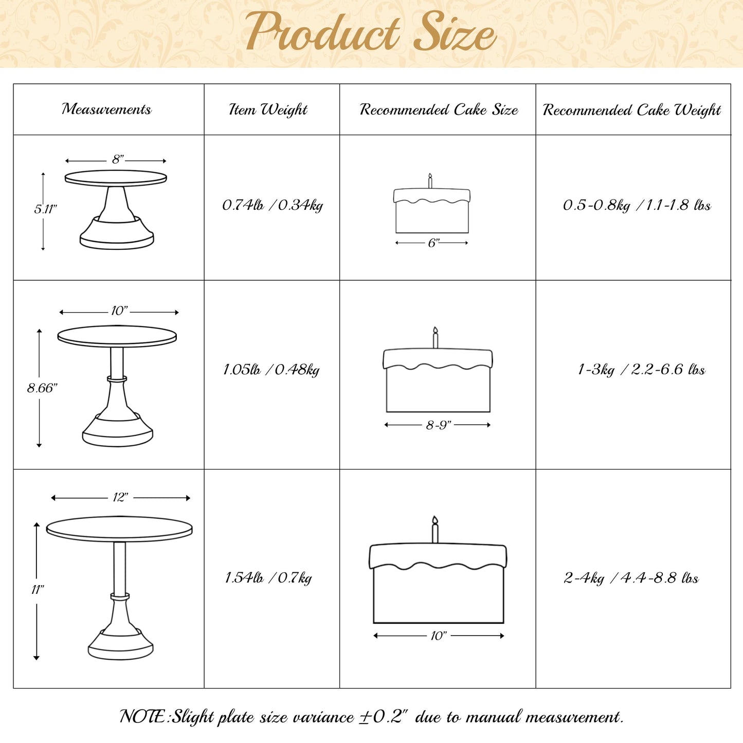 HBlife 3-PCS Black Cake Stand Set (8"/10"/12" Plate) for 6-10 Inch Cakes, Perfect Dessert Table Display Set, Cupcake&Cake Stands for Halloween, Black and Gold Party Decorations (Metal)