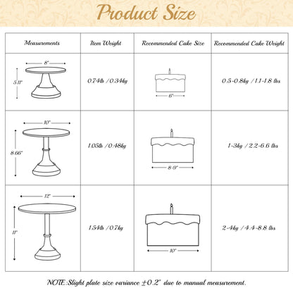 HBlife 3-PCS Black Cake Stand Set (8"/10"/12" Plate) for 6-10 Inch Cakes, Perfect Dessert Table Display Set, Cupcake&Cake Stands for Halloween, Black and Gold Party Decorations (Metal)