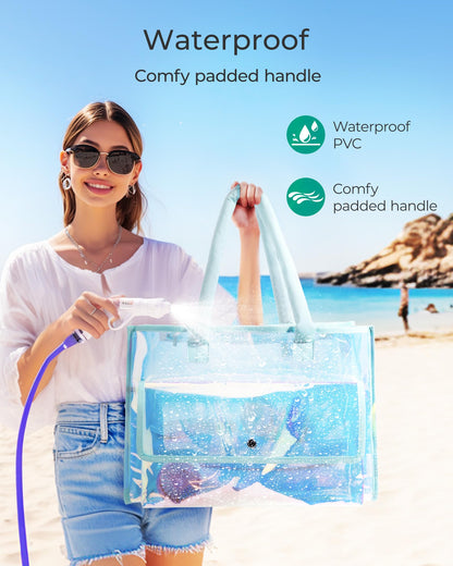 BAGSMART Waterproof Beach Bag for Women with Phone Pouch, Large Tote Bag for Pool, Travel and Vacation