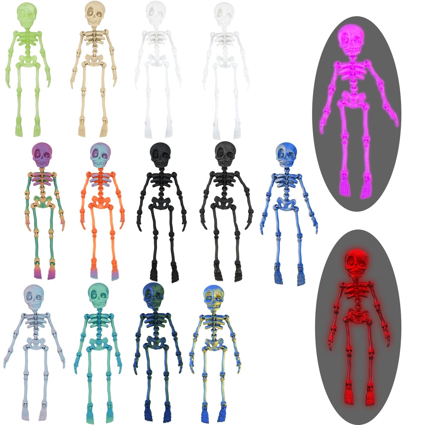 ZMJY 15-Pack Poseable Skeleton Magnets for Fridge - 3 Glow in The Dark, Articulated Refrigerator Magnets with Strong Hold, 3D Printed Halloween Decor for Office, Locker, Gothic Home Decor