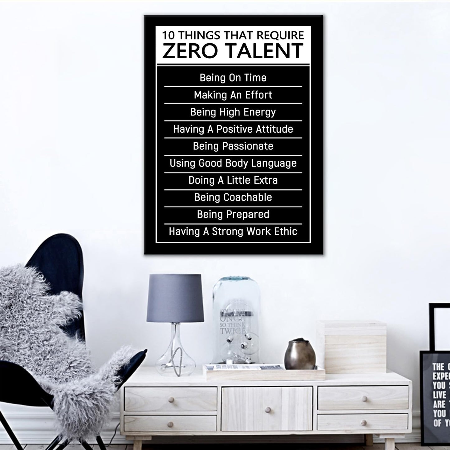 DINGFUN Inspirational Posters for Classroom 10 Things That Require Zero Talent Quote Canvas Wall Art Framed Growth Mindset Decor for School Teacher Office Student Guidance, 24x18 Inch