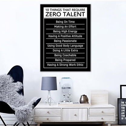 DINGFUN Inspirational Posters for Classroom 10 Things That Require Zero Talent Quote Canvas Wall Art Framed Growth Mindset Decor for School Teacher Office Student Guidance, 24x18 Inch