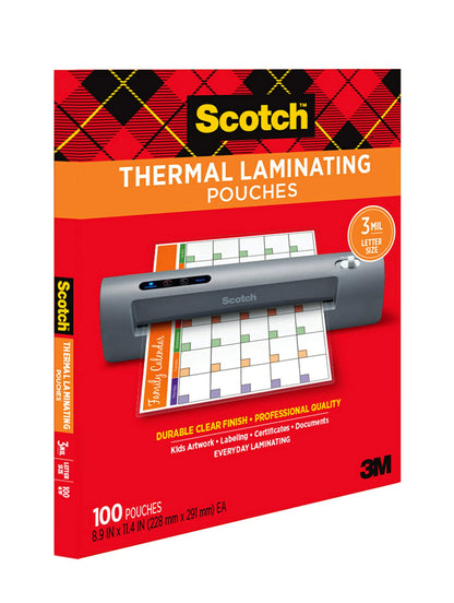 Scotch Thermal Laminating Pouches, for Use with Thermal Laminators, 8.9 x 11.4 Inches, Letter Size Sheets, 100-Pack