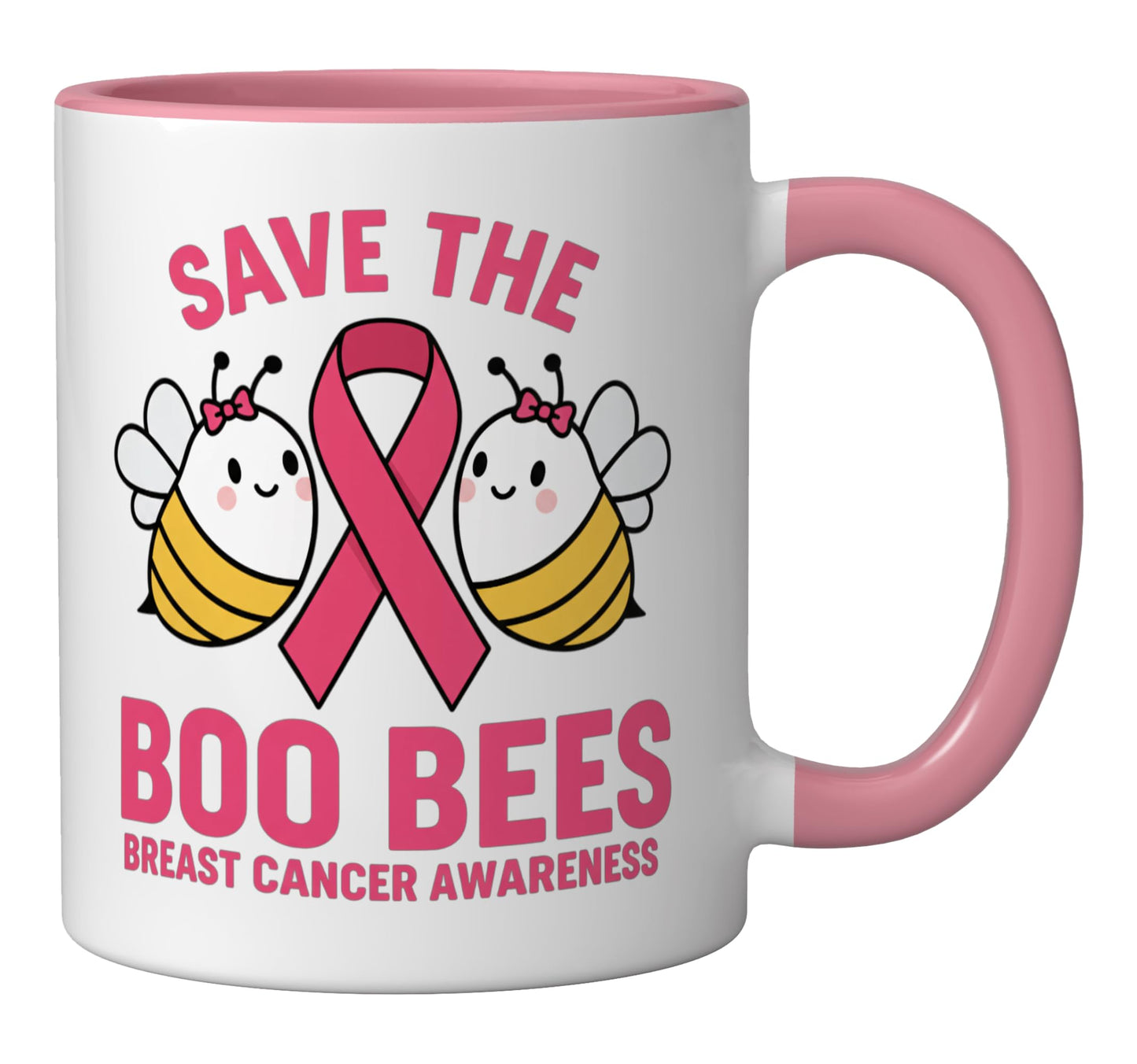 Halloween Save The Boo Bees Breast Cancer Awareness Ribbon Ceramic Mug, Pink/White