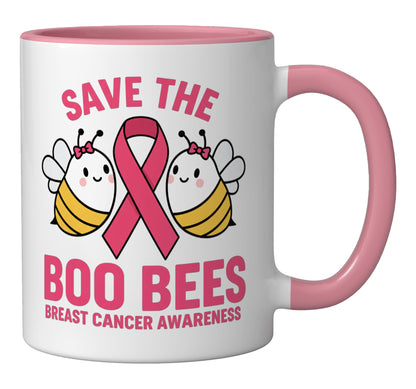 Halloween Save The Boo Bees Breast Cancer Awareness Ribbon Ceramic Mug, Pink/White