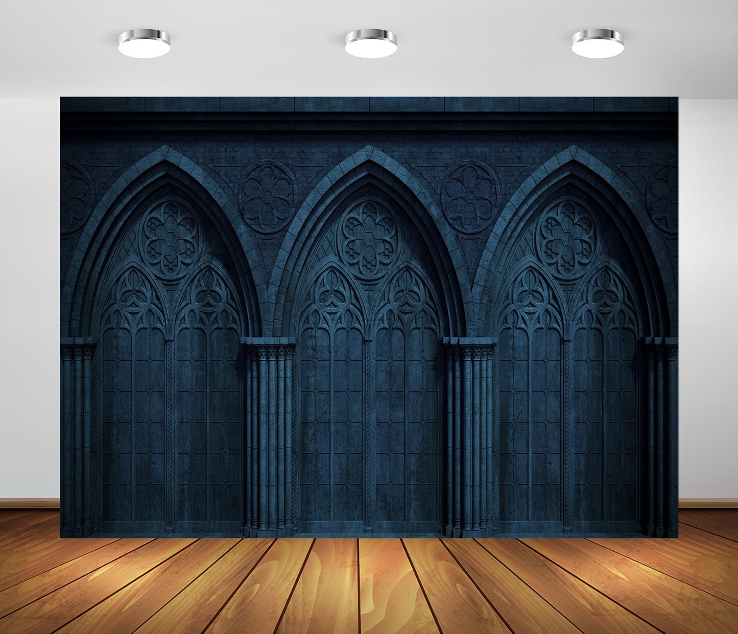 BELECO 10x6.5ft Fabric Dark Medieval Gothic Wall Backdrop Abandoned Night Castle Crypt Gothic Arch Stone Wall Background Medieval Themed Party Decorations Ghost Vampire Halloween Shoot Photo Props