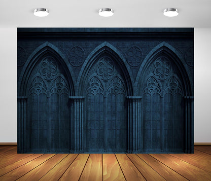BELECO 10x6.5ft Fabric Dark Medieval Gothic Wall Backdrop Abandoned Night Castle Crypt Gothic Arch Stone Wall Background Medieval Themed Party Decorations Ghost Vampire Halloween Shoot Photo Props