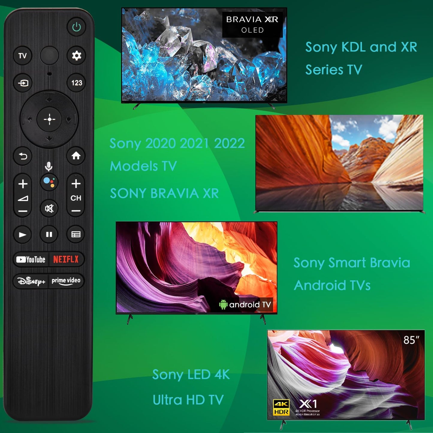 Voice Remote Replacement for Sony Smart TV Control:Comptible for 2019-2025 Sony Bravia OLED LED 4K 8K UHD,for Android Google TV with Shortcuts YouTube and Dinsey+ etc.