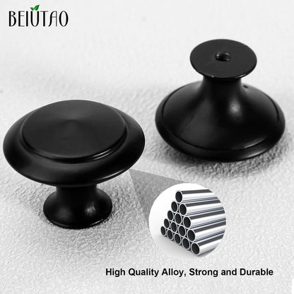 BEIUTAO 35 Pack Cabinet Knobs 1-1/4 Inch (30mm), Matte Black Round Drawer Knobs, Stainless Steel Top & Zinc Alloy Base Kitchen Cabinet Hardware for Dresser, Bathroom Cabinets (Screws Included)