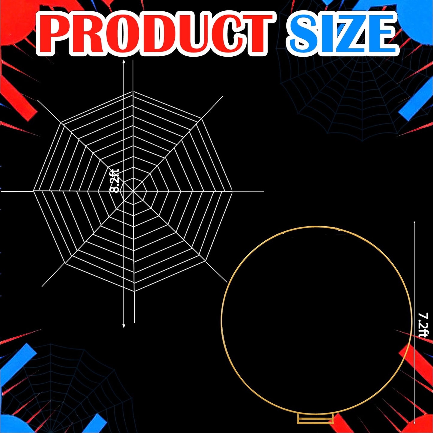 Kathfly Spider Theme Party Decorations, 7.2ft Metal Round Arch 8.2 ft Large Fake Spider Web Indoor Outdoor Cobweb for DIY Balloon Arch Kit Backdrop Halloween Haunted House Birthday Party Photo Props
